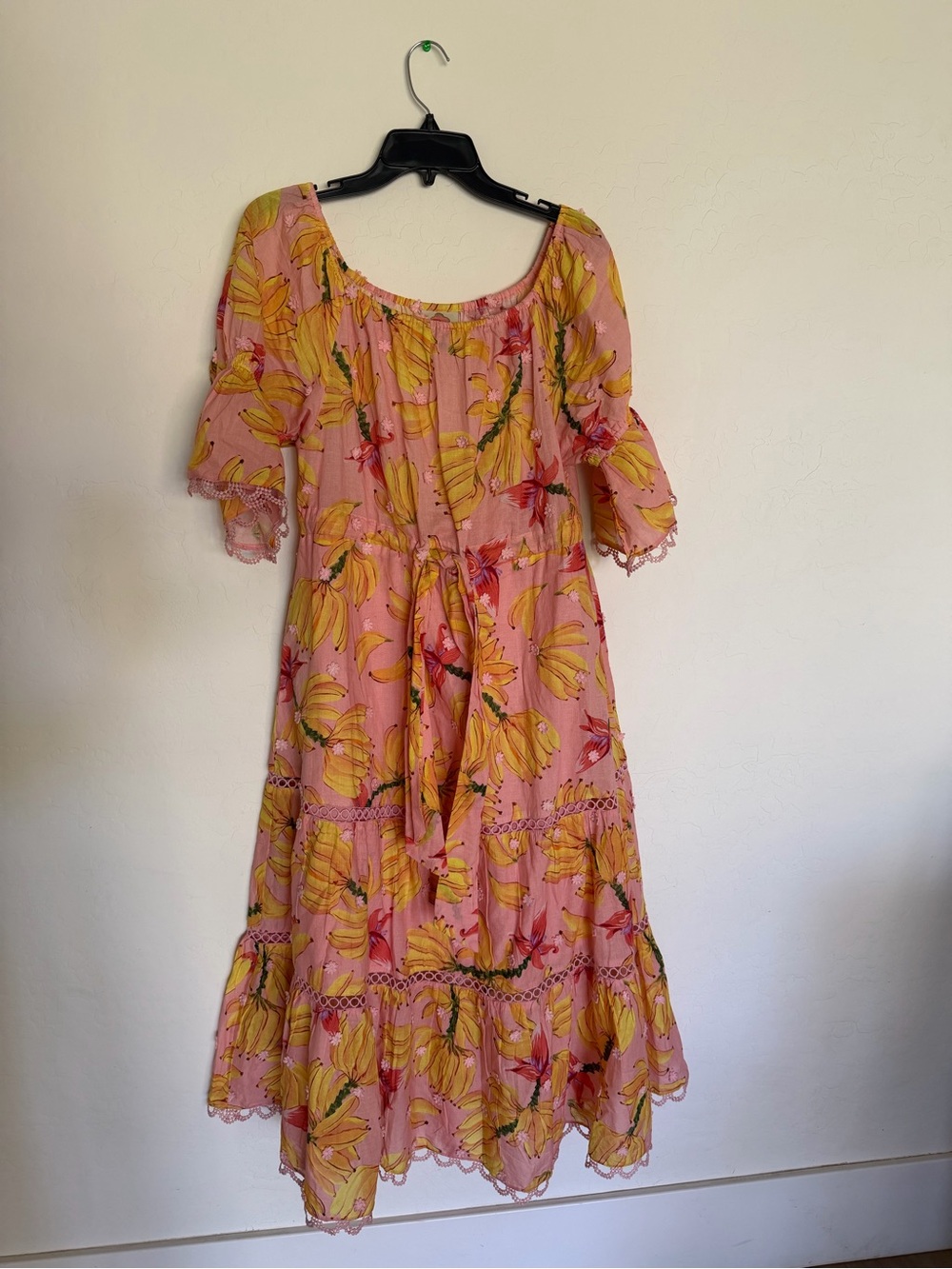 FARM Rio Pink Maxi Dress with Yellow Banana Print